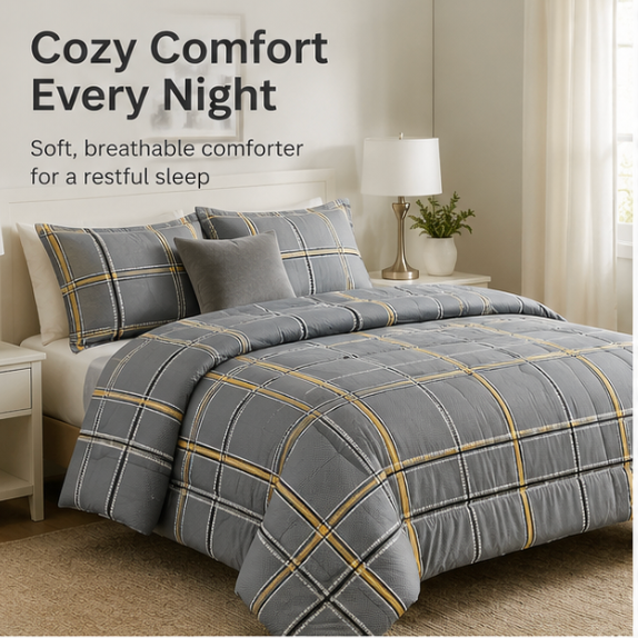 Aarniva Breathable Polyester Comforter Set | King/Queen | 250 GSM | Ultra-Soft & Cozy | Deep Grey | 5-Piece Set