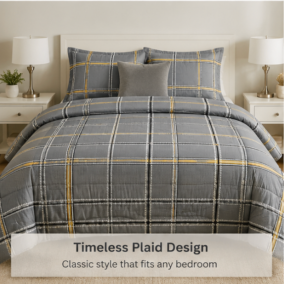 Aarniva Breathable Polyester Comforter Set | King/Queen | 250 GSM | Ultra-Soft & Cozy | Deep Grey | 5-Piece Set