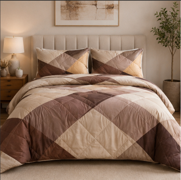 Aarniva Breathable Polyester Comforter Set | King/Queen | 250 GSM | Ultra-Soft & Cozy | Brown Design | 5-Piece Set
