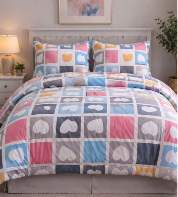 Aarniva Breathable Polyester Comforter Set | King/Queen | 250 GSM | Ultra-Soft & Cozy | Heart Design | 5-Piece Set