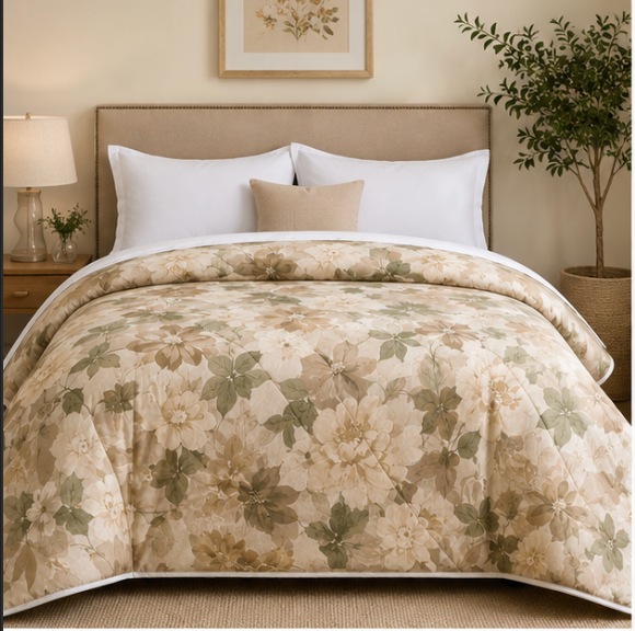 Aarniva Breathable Polyester Comforter Set | King/Queen | 250 GSM | Ultra-Soft & Cozy | Brown with Flowers | 5-Piece Set