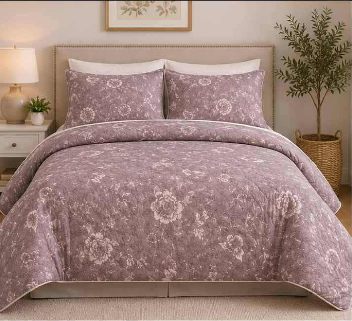 Aarniva Breathable Polyester Comforter Set | King/Queen | 250 GSM | Ultra-Soft & Cozy | Flowers pattern | 5-Piece Set