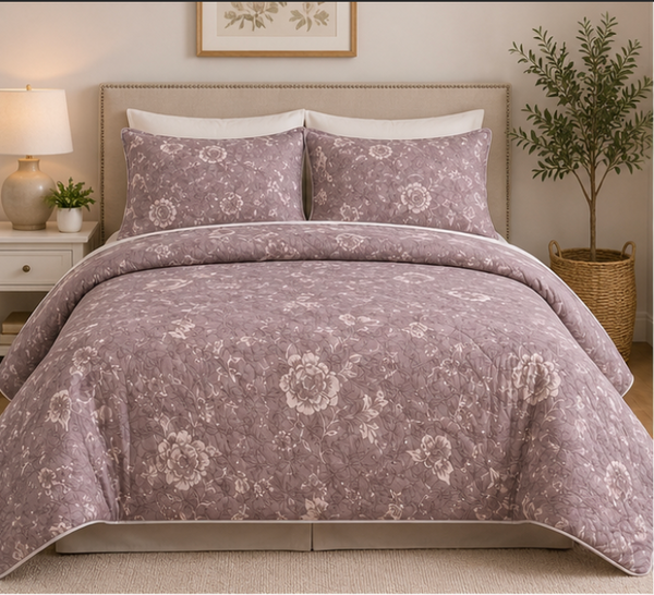 Aarniva Breathable Polyester Comforter Set | King/Queen | 250 GSM | Ultra-Soft & Cozy | Flowers pattern | 5-Piece Set