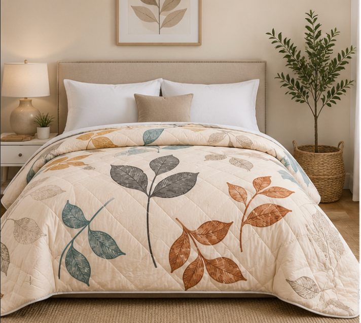 Aarniva Breathable Polyester Comforter Set | King/Queen | 250 GSM | Ultra-Soft & Cozy | Falling Leaves | 5-Piece Set