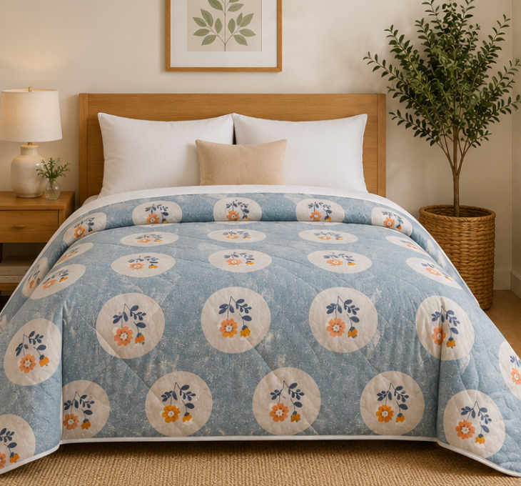 Aarniva Breathable Polyester Comforter Set | King/Queen | 250 GSM | Ultra-Soft & Cozy | Floral Blue | 5-Piece Set
