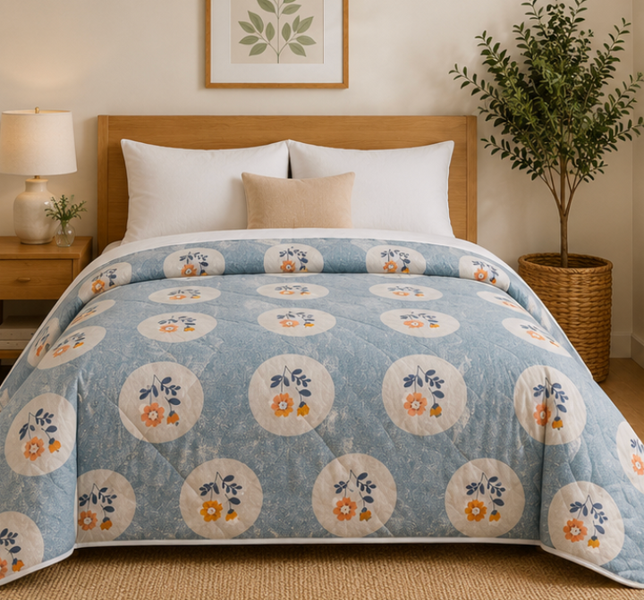 Aarniva Breathable Polyester Comforter Set | King/Queen | 250 GSM | Ultra-Soft & Cozy | Floral Blue | 5-Piece Set
