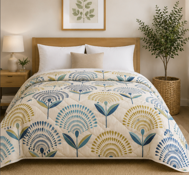 Aarniva Breathable Polyester Comforter Set | King/Queen | 250 GSM | Ultra-Soft & Cozy | Ocean Petals | 5-Piece Set