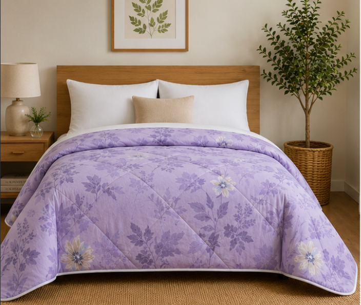 Aarniva Breathable Polyester Comforter Set | King/Queen | 250 GSM | Ultra-Soft & Cozy | Lavender Meadow | 5-Piece Set