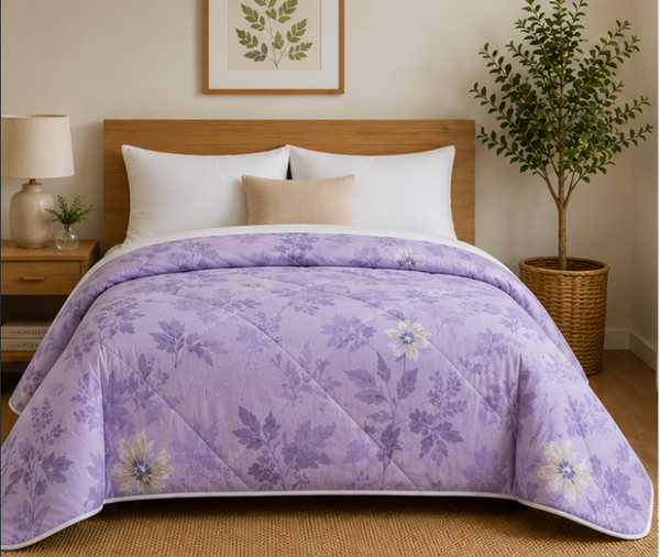 Aarniva Breathable Polyester Comforter Set | King/Queen | 250 GSM | Ultra-Soft & Cozy | Lavender Meadow | 5-Piece Set