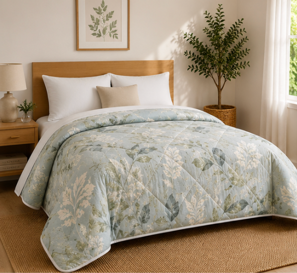 Aarniva Breathable Polyester Comforter Set | King/Queen | 250 GSM | Ultra-Soft & Cozy | Sage Meadow | 5-Piece Set