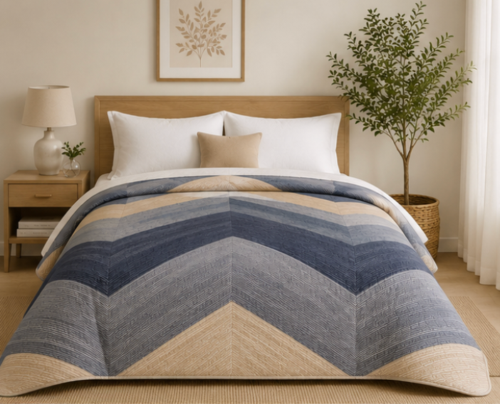 Aarniva Breathable Polyester Comforter Set | King/Queen | 250 GSM | Ultra-Soft & Cozy | Modern Chevron | 5-Piece Set