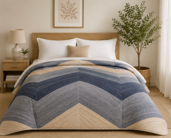 Aarniva Breathable Polyester Comforter Set | King/Queen | 250 GSM | Ultra-Soft & Cozy | Modern Chevron | 5-Piece Set
