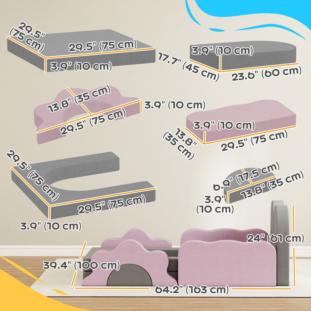 Qaba 12-Piece Climbing Toys for Toddlers with Ball Pit (Balls not Included), Indoor Climb and Crawl Activity Play Set, Grey