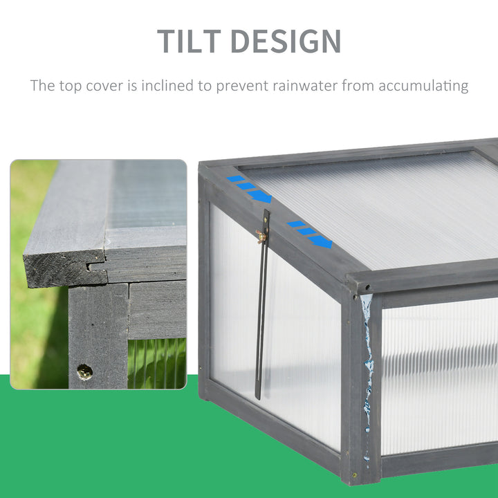 Outsunny 39" x 26" x 16" Wooden Cold Frame with Openable and Tilted Top Cover, Small Polycarbonate Planter Box for Flowers, Vegetables, Plants, Brown