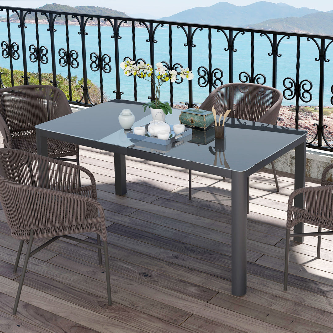 Outsunny 59" x 35" Aluminium Outdoor Dining Table for 6, with Glass Tabletop, Grey