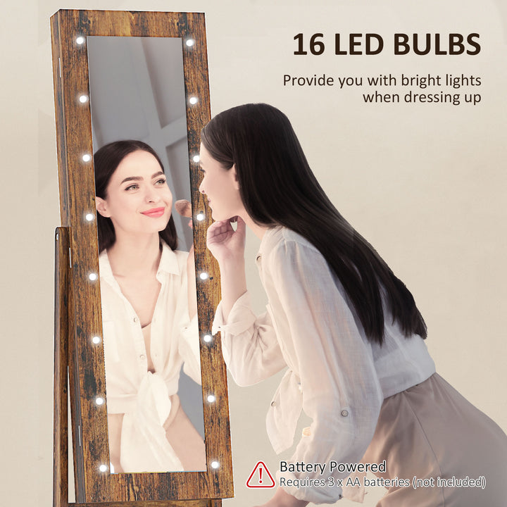 HOMCOM Free Standing Armoire Organizer, Lighted Mirrored Jewelry Cabinet w/ Angle Adjustable & 16 LED Lights Warm White