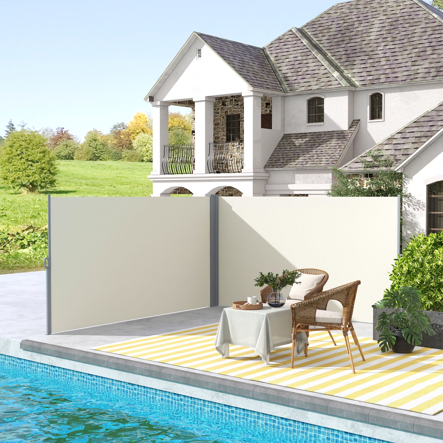 Outsunny Double Retractable Side Awning, 236" x 63" Outdoor Privacy Wall, Patio Screen for Garden, Balcony, Backyard, Grey