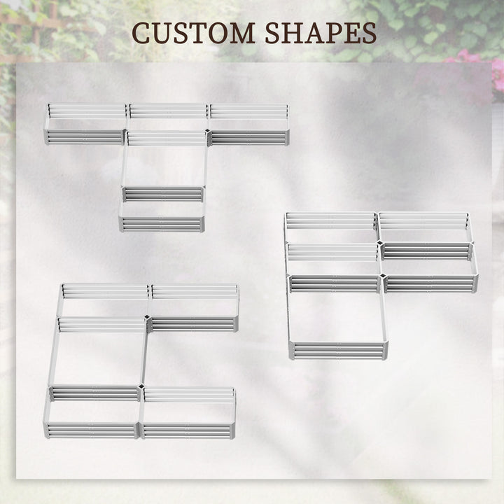 Outsunny Steel Raised Garden Bed, Set of 5 Large Box Planters for Outdoor Plants Vegetables Flowers Herbs, 8x8x1ft, Grey