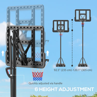 Soozier 7.7-10ft Portable Basketball Hoop, Basketball Goal with Free Weight, Wheels, 43" Backboard and Fillable Base