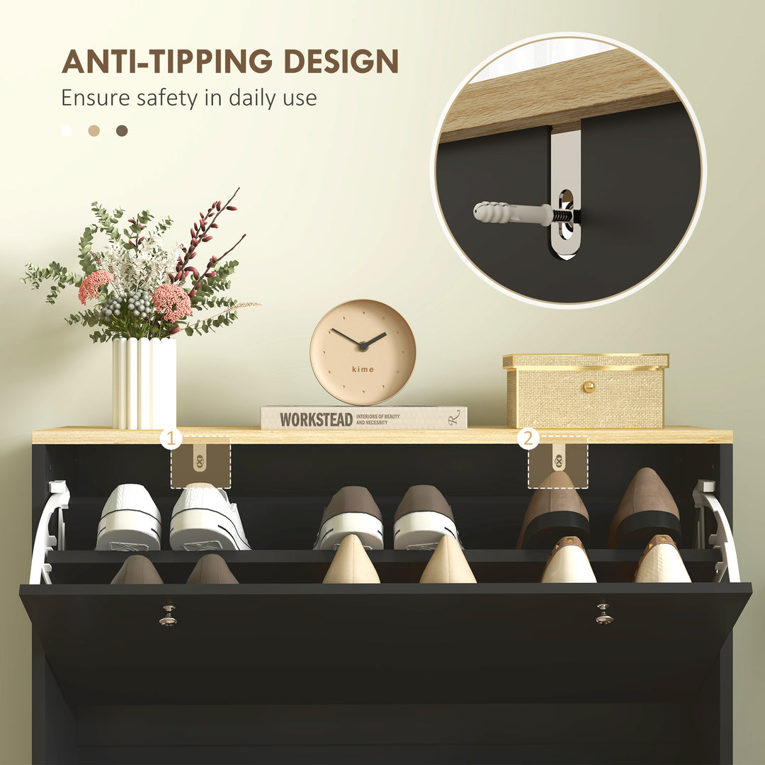 HOMCOM 2 Drawers Shoe Storage Cabinet with Adjustable Shelves for 16 Pairs of Shoes, White