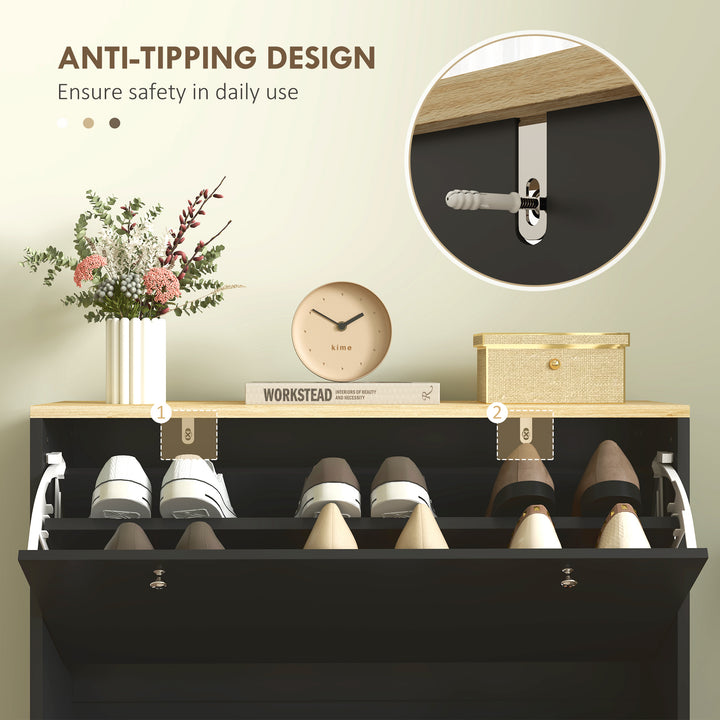 HOMCOM 2 Drawers Shoe Storage Cabinet with Adjustable Shelves for 16 Pairs of Shoes, White