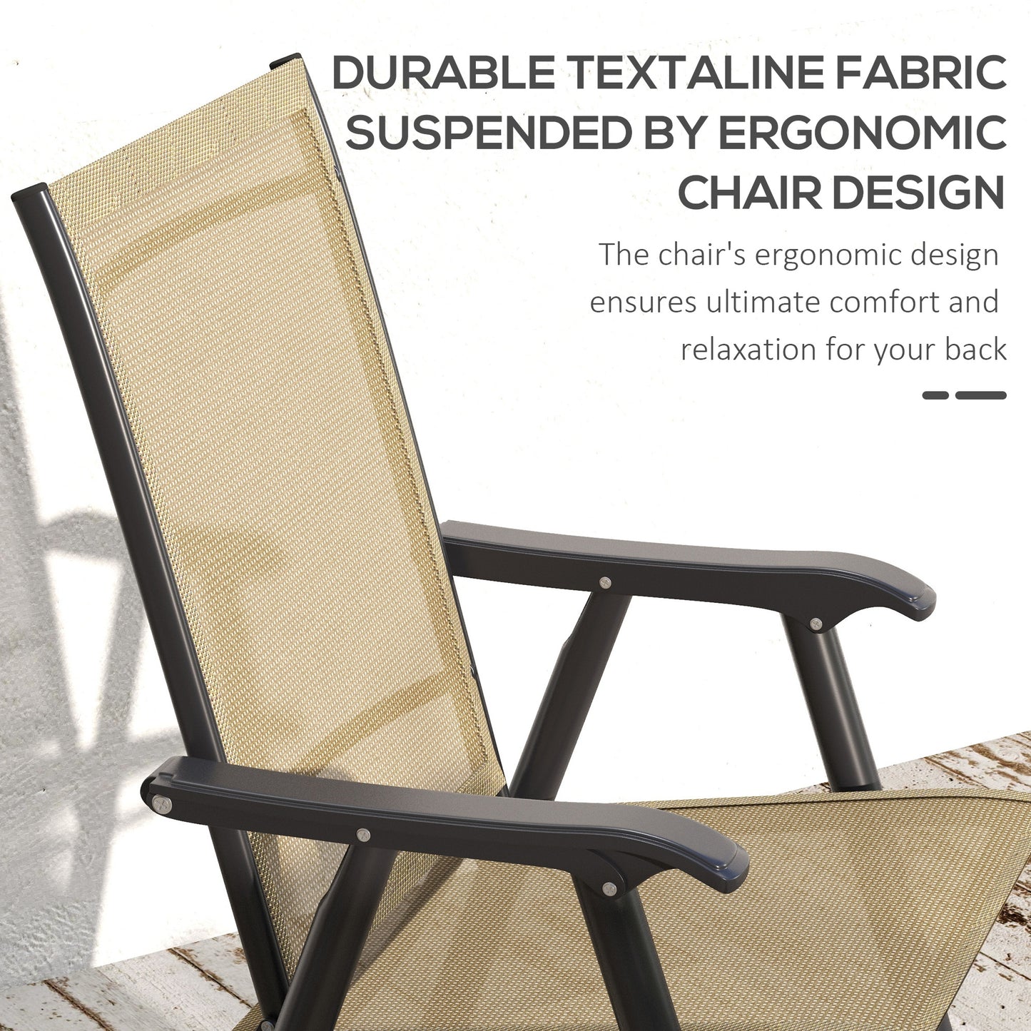 Outsunny 4-Piece Folding Chair Set for Relaxing on Patio Balcony Garden, Comfortable Outdoor Furniture with Armrests, Brown