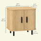 HOMCOM Nightstand Set of 2, Side Table with Shutter Doors, Sofa End Table with Steel Frame, for Bedroom, Living Room, Oak