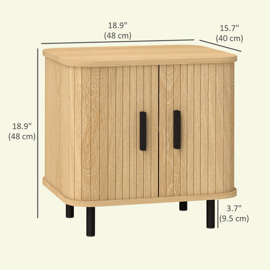 HOMCOM Nightstand Set of 2, Side Table with Shutter Doors, Sofa End Table with Steel Frame, for Bedroom, Living Room, Oak