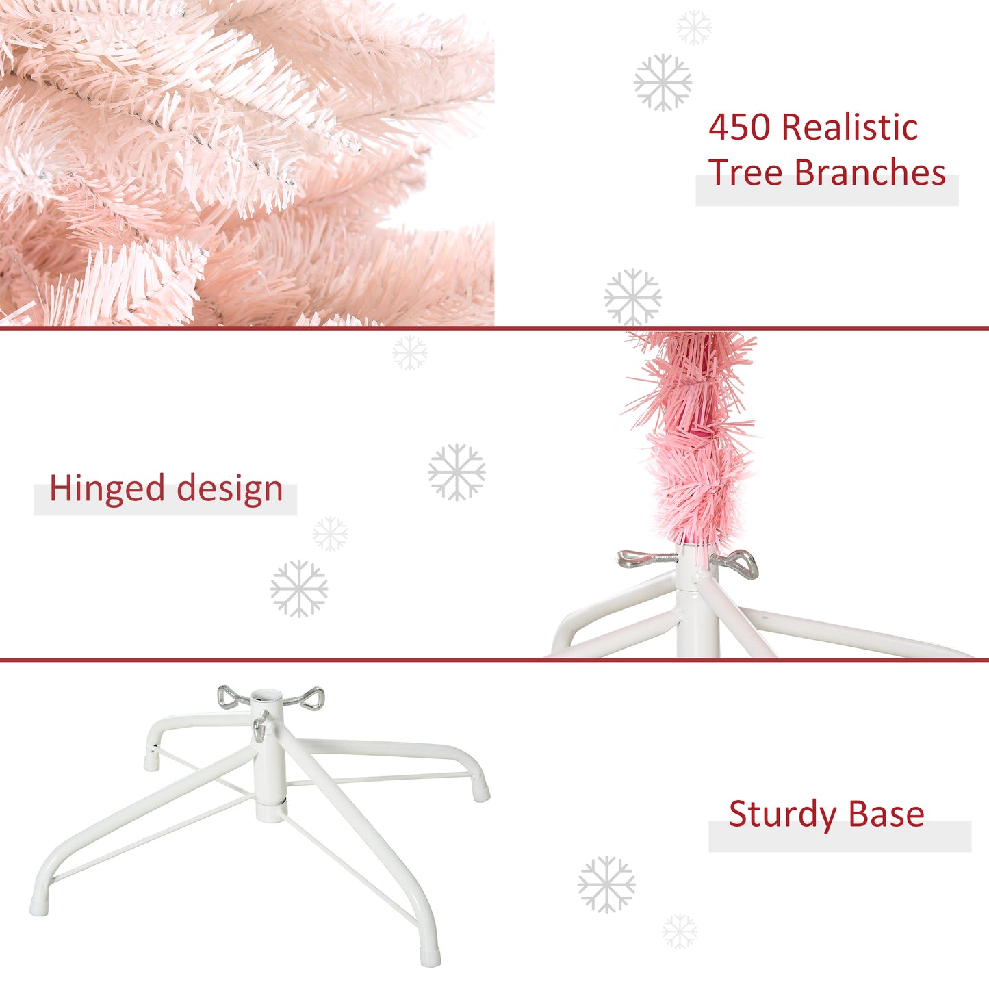 HOMCOM 6ft Artificial Christmas Tree Home Decoration Automatic Open  White and Pink