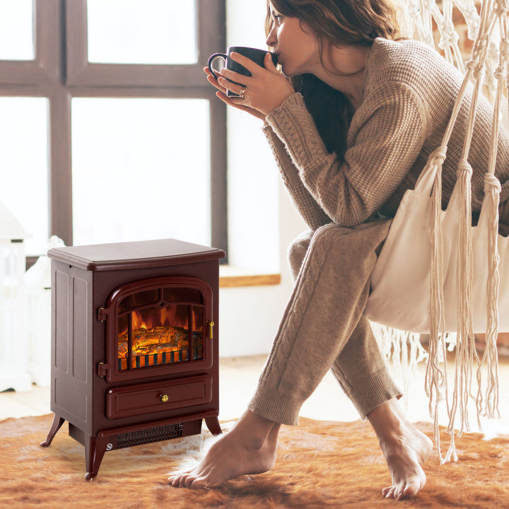 HOMCOM 16" Free Standing Electric Fireplace Portable Adjustable Stove with Heater Wood Burning Flame 750/1500W White