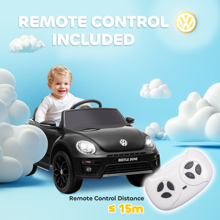 Qaba 12V Volkswagen Beetle Licensed Electric Car for Kids w/ Remote Control, 4 Spring Suspension Wheels, Soft Start, White