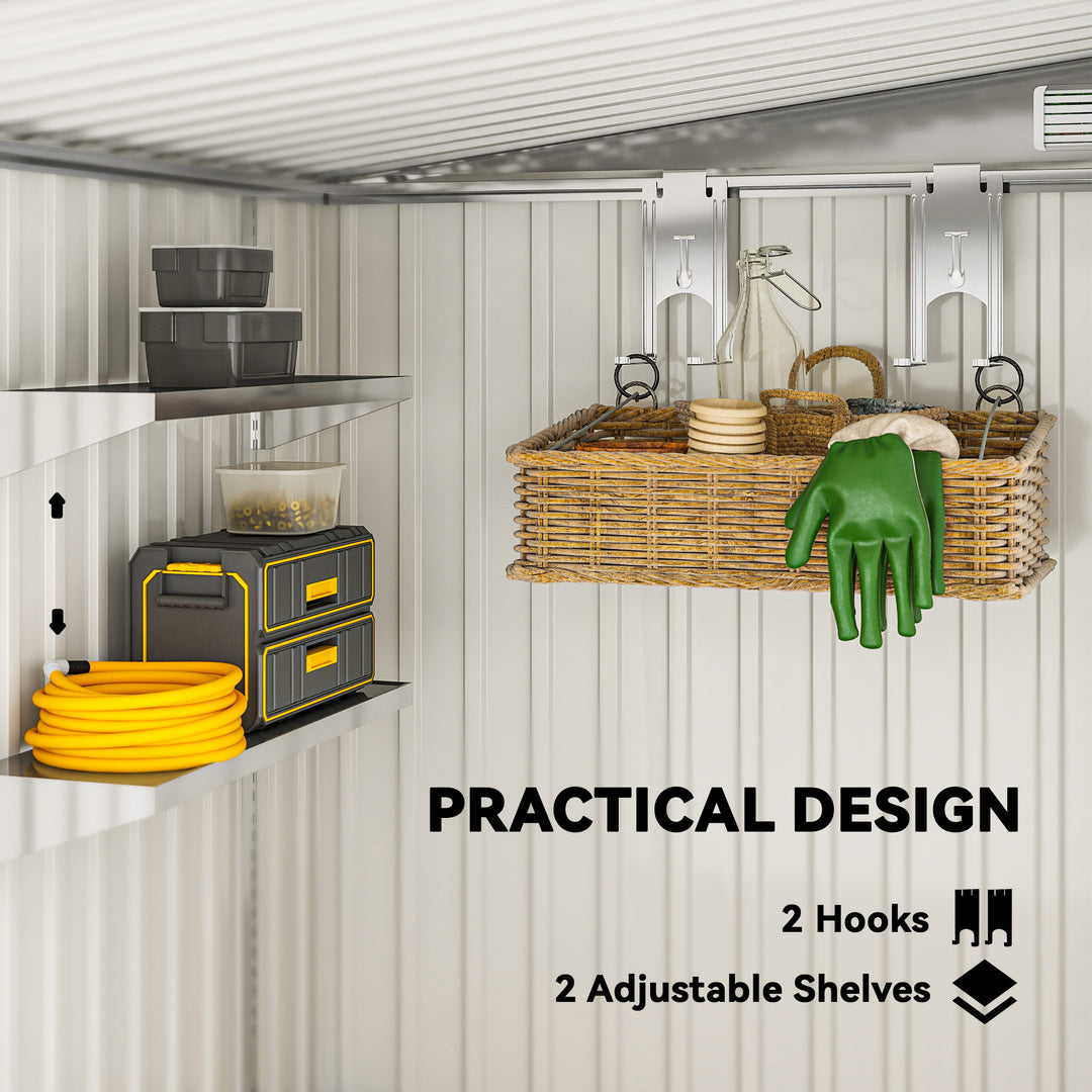 Outsunny 5x7 Garden Shed, Lean-to Metal Storage with Foundation, Sliding Door & 2 Vents for Garden Tools, White