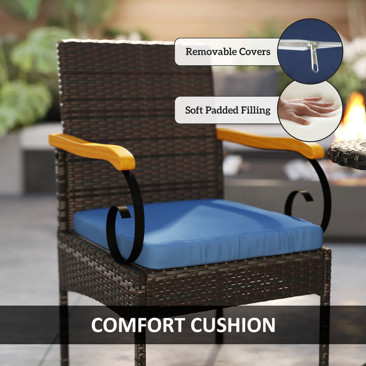 Outsunny Set of 2 Rattan Outdoor Dining Chairs, Wicker Patio Chairs with Removable Cushion, Acacia Wood Armrests, Light Grey