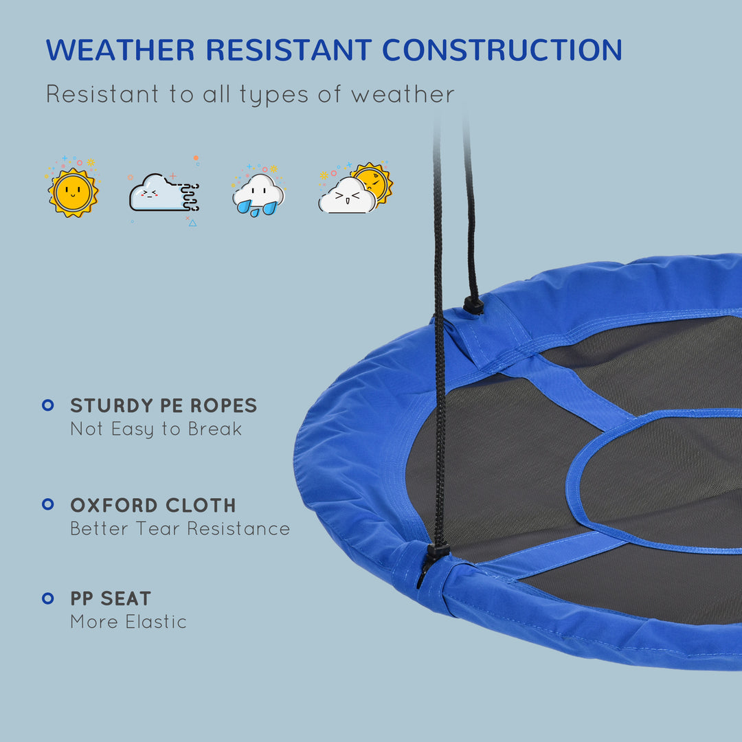 Outsunny 43.25" Saucer Swing, Nest Web Rope Seat with Adjustable Hanging Ropes, for Indoor Outdoor Children 3-12 Years Old, Blue