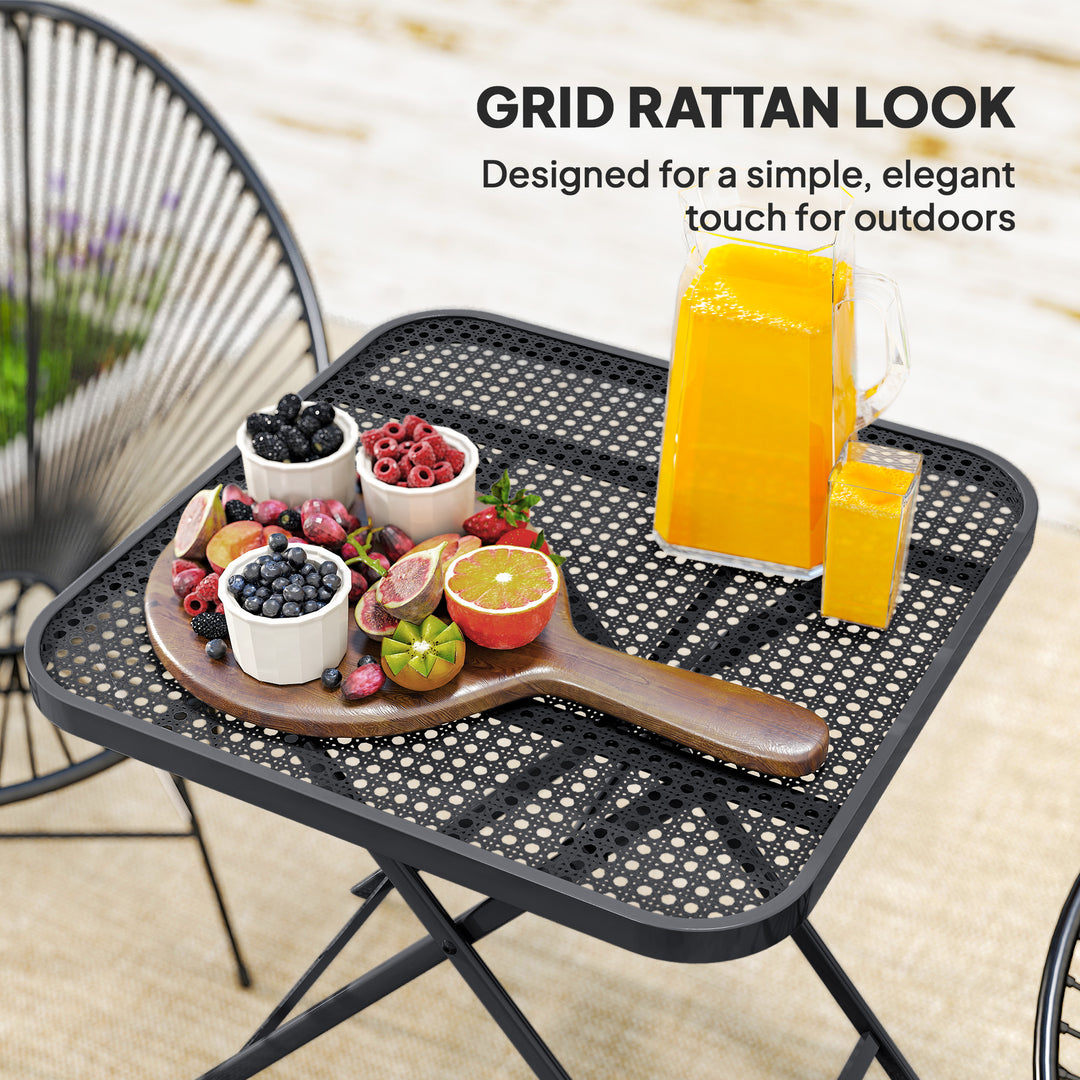 Outsunny 27.5" Square Outdoor Patio Table, Outdoor Folding Table with Grid Rattan-Like Top for Camping, Picnic, Black