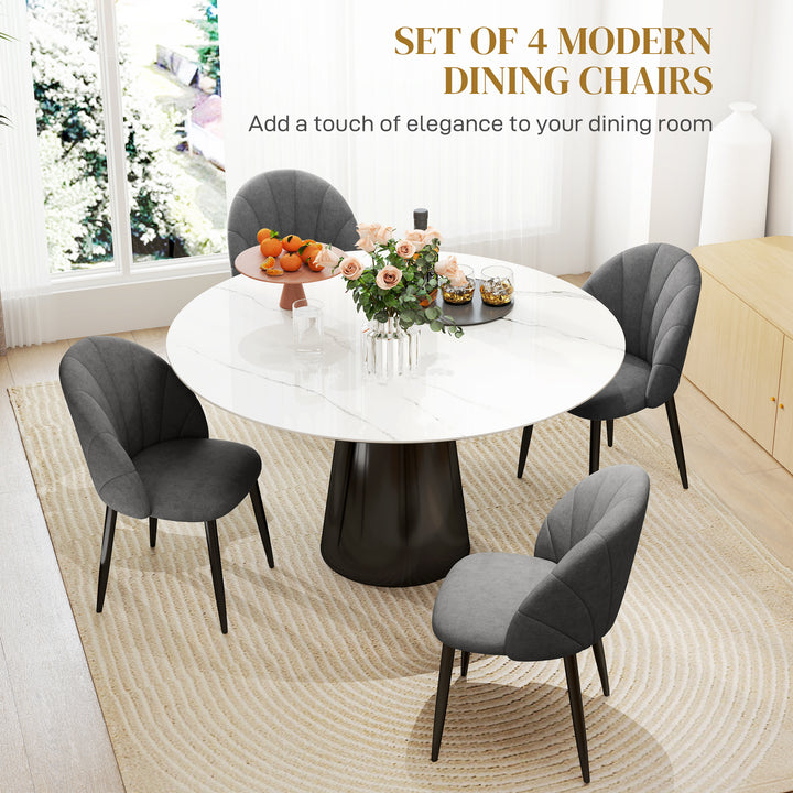 HOMCOM Modern Dining Chairs Set of 4, Upholstered Dining Room Chairs with Metal Legs, Shell Backrest, Padded Seat, Cream White