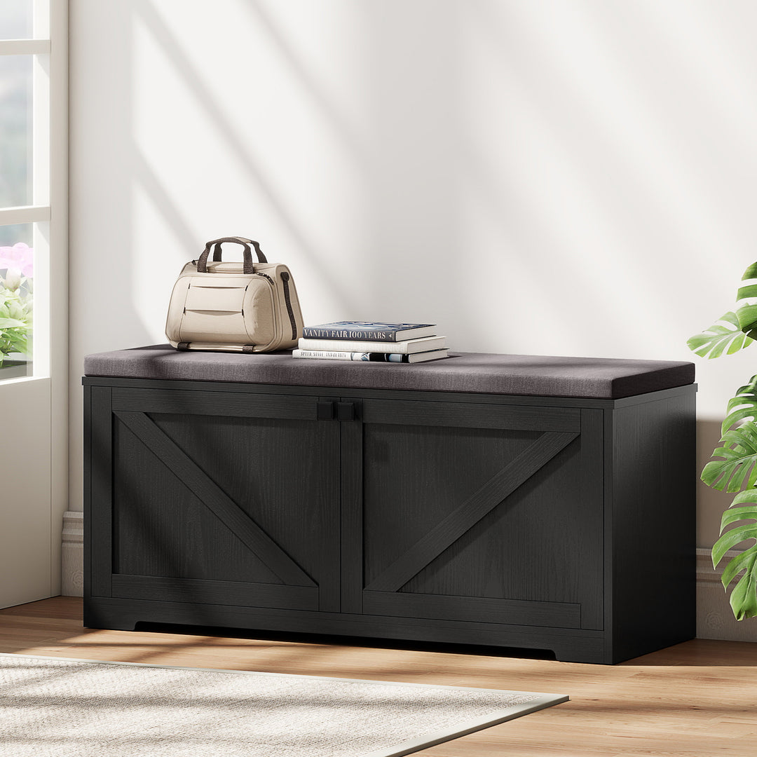 HOMCOM Shoe Storage Bench with Padded Seat, Entryway Bench Holds up to 352 lb, Shoe Organizer, 8 Pairs, Light Grey