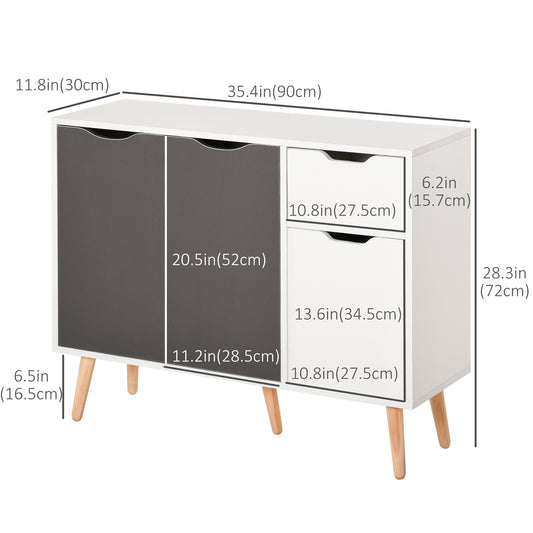 HOMCOM 35" Sideboard Storage Cabinet with Drawer, White and Grey