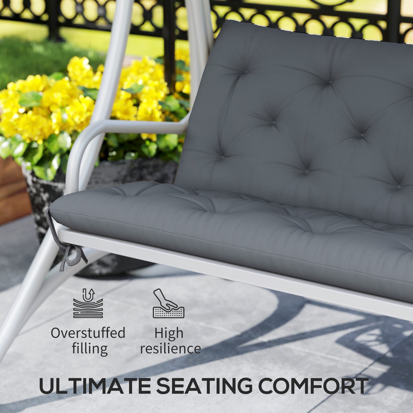 Outsunny 3 Seater Outdoor Seat Pads Bench Swing Chair Replacement Cushions Backrest for Patio Garden, Dark Grey