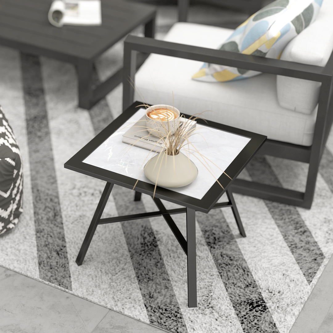 Outsunny Small Outdoor Side Table, Patio Side Table with SPC Tabletop for Garden, Patio, Lawn, Grey