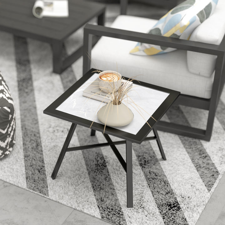 Outsunny Small Outdoor Side Table, Patio Side Table with SPC Tabletop for Garden, Patio, Lawn, Grey