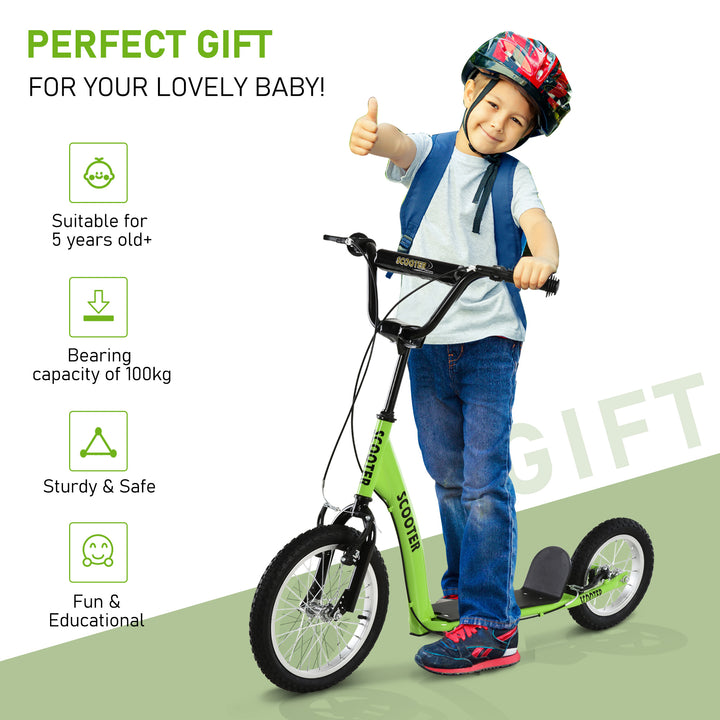 Aosom Kids Scooter with Adjustable Handlebar, Youth Kick Scooter with Dual Brakes, Inflatable Wheels, for Age 5+, Blue