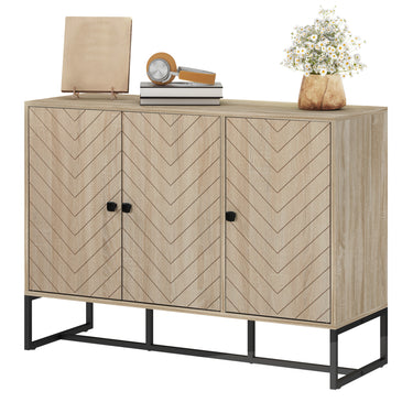 HOMCOM Modern Sideboard, Buffet Cabinet with Adjustable Shelves, 3 Chevron Doors for Living Room, Hallway, Oak Wood Grain