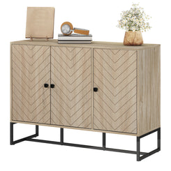 HOMCOM Modern Sideboard, Buffet Cabinet with Adjustable Shelves, 3 Chevron Doors for Living Room, Hallway, Oak Wood Grain