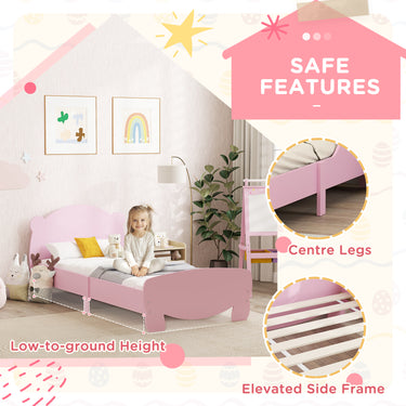 Qaba Twin Bed Frame for Kids with Bear Shaped Headboard & Footboard, Slats Support, No Box Spring Needed, for Ages 3-12, Pink