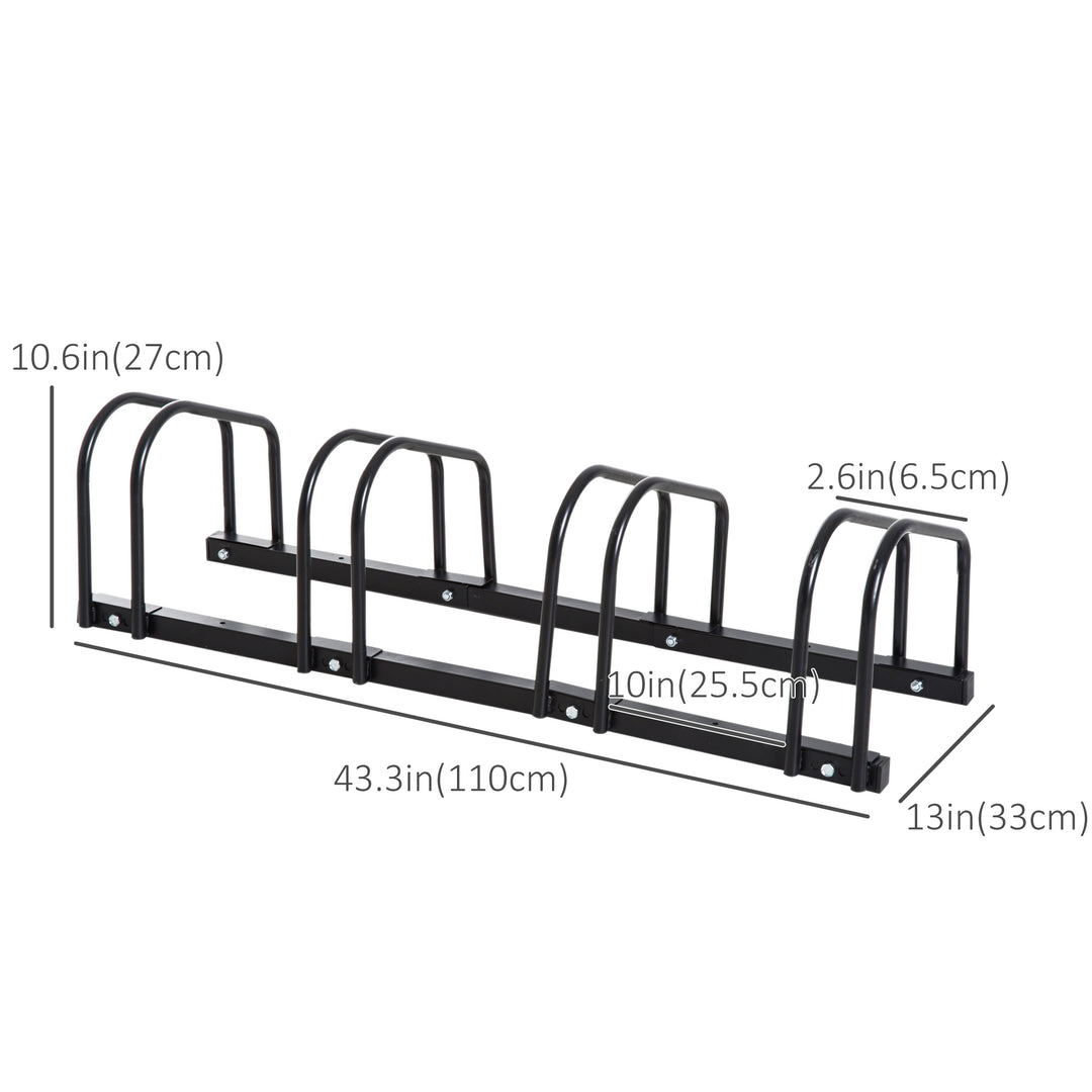 Soozier 4-Bike Bicycle Floor Parking Rack Cycling Storage Stand Garage Organizer for Indoor and Outdoor Use Black