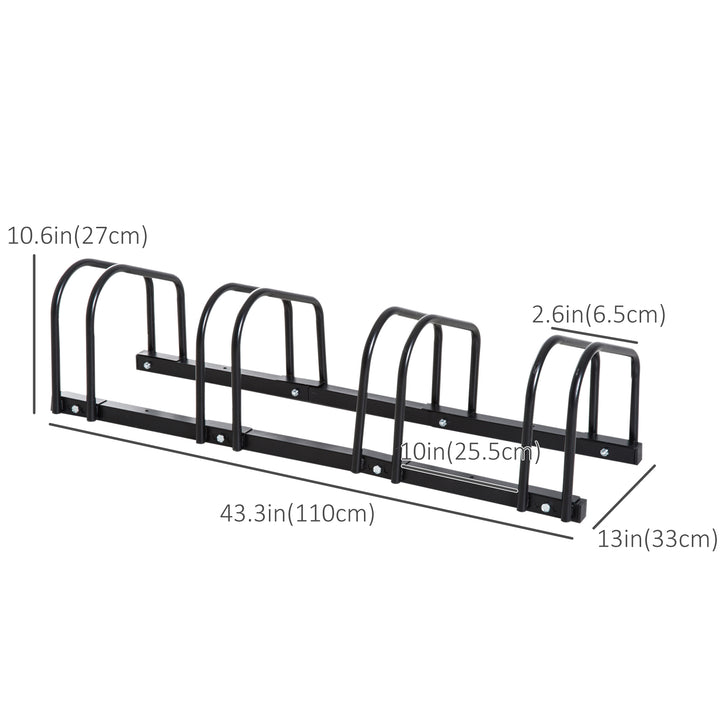 Soozier 4-Bike Bicycle Floor Parking Rack Cycling Storage Stand Garage Organizer for Indoor and Outdoor Use Black