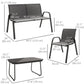 Outsunny 4 Pieces Outdoor Furniture Set with 2 Stackable Chairs, Loveseat, Patio Conversation Set with Glass Coffee Table, Black