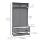 HOMCOM Coat Rack Shoe Bench, Hall Tree with Bench and Shoe Storage, Entryway Bench with 4 Hooks, 2 Drawers, 2 Shelves, Grey