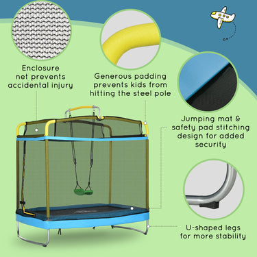 Qaba 6.9FT Kids Trampoline with Safety Net, Gymnastics Bar, Swing, Toddler Trampoline for 3+ Years Old Indoor/Outdoor